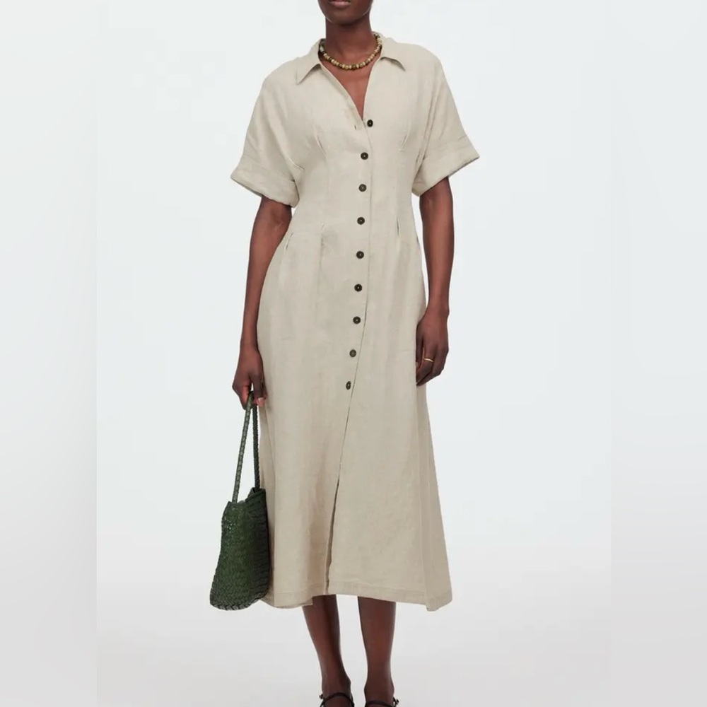 Never Worn Madewell Pleated Midi Shirtdress in Oat